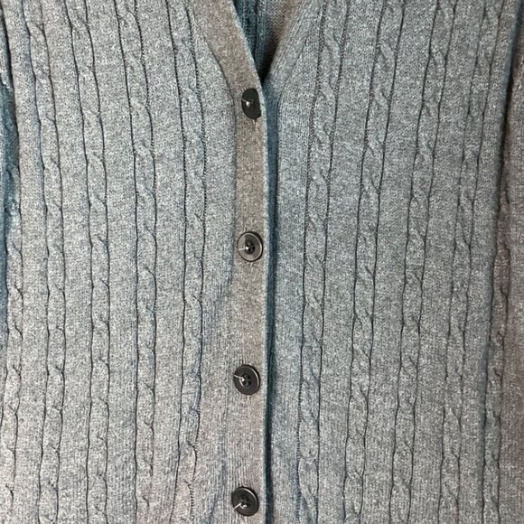 Lands' End XL Gray Cable Knit Cardigan Sweater Wool Bl Minimalist - Picture 7 of 11